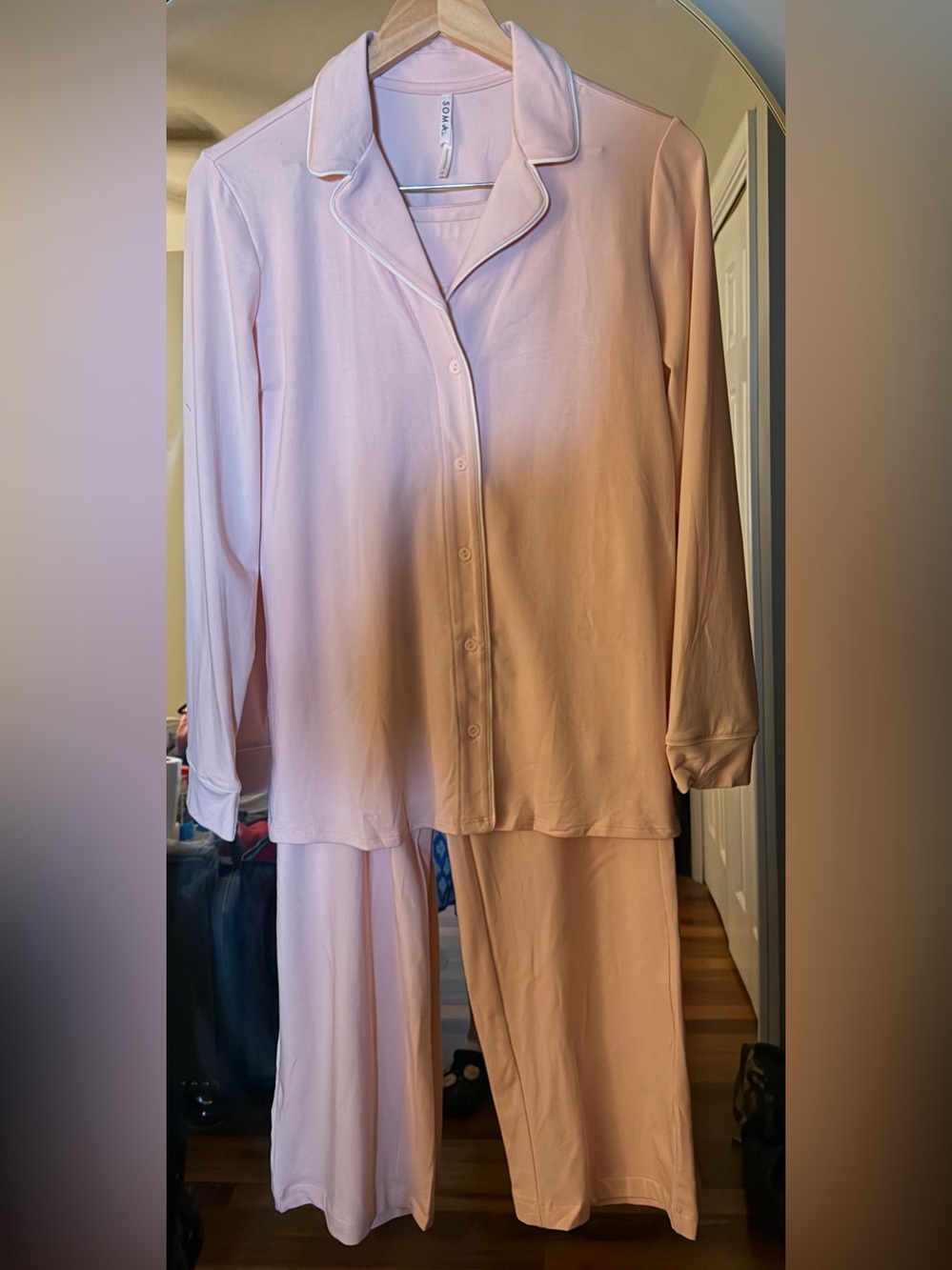 NWT Soma Women's Soft Pink Pajama Set - Classic Button-Up Top & Pants